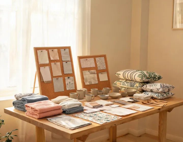 Slip home studio with fabric boards and room samples