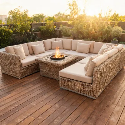 corner rattan garden furniture with fire pit